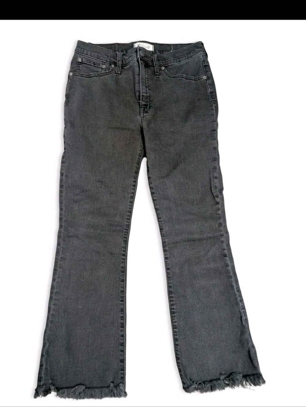 Madewell Cali Demi-Boot Jeans Black Raw Hem Fringe Size 28 J6566 High Rise Fall